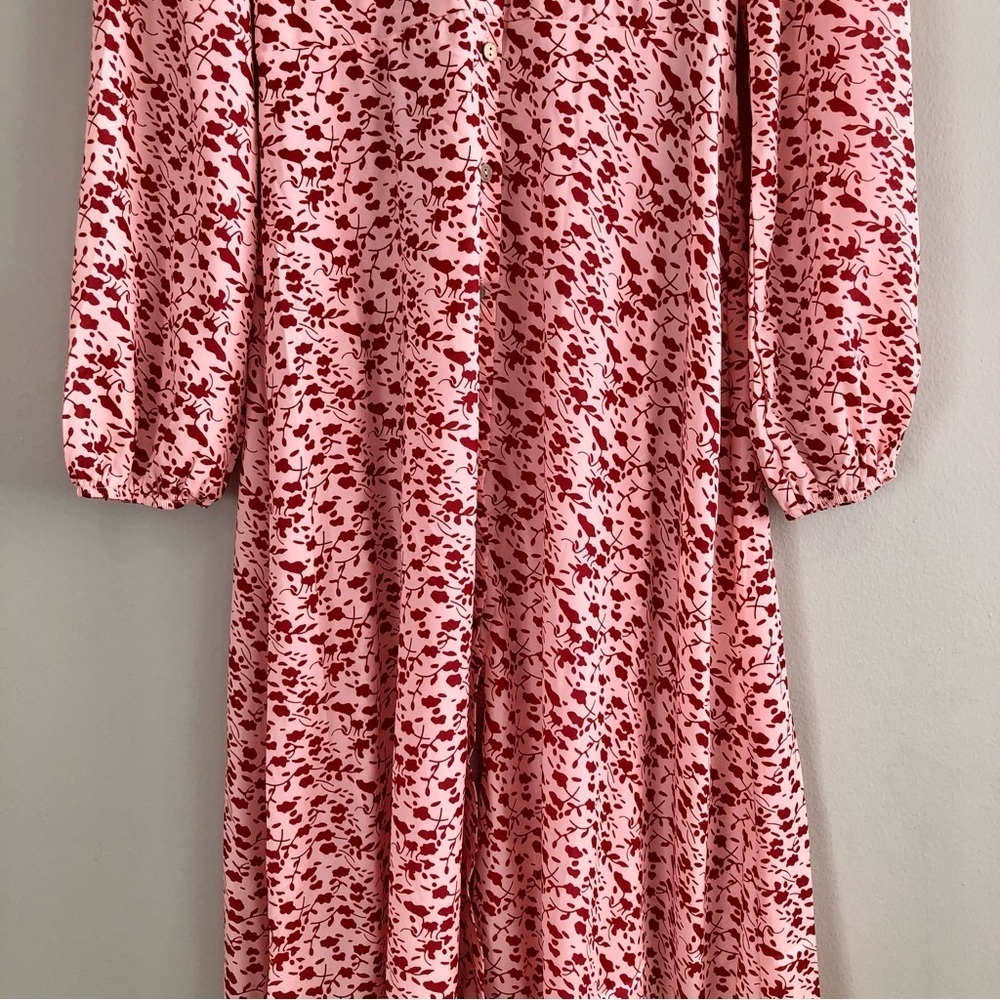 Vintage Floral Button Front Maxi Dress Pink Red Long Sleeve Women’s Small - Picture 6 of 14